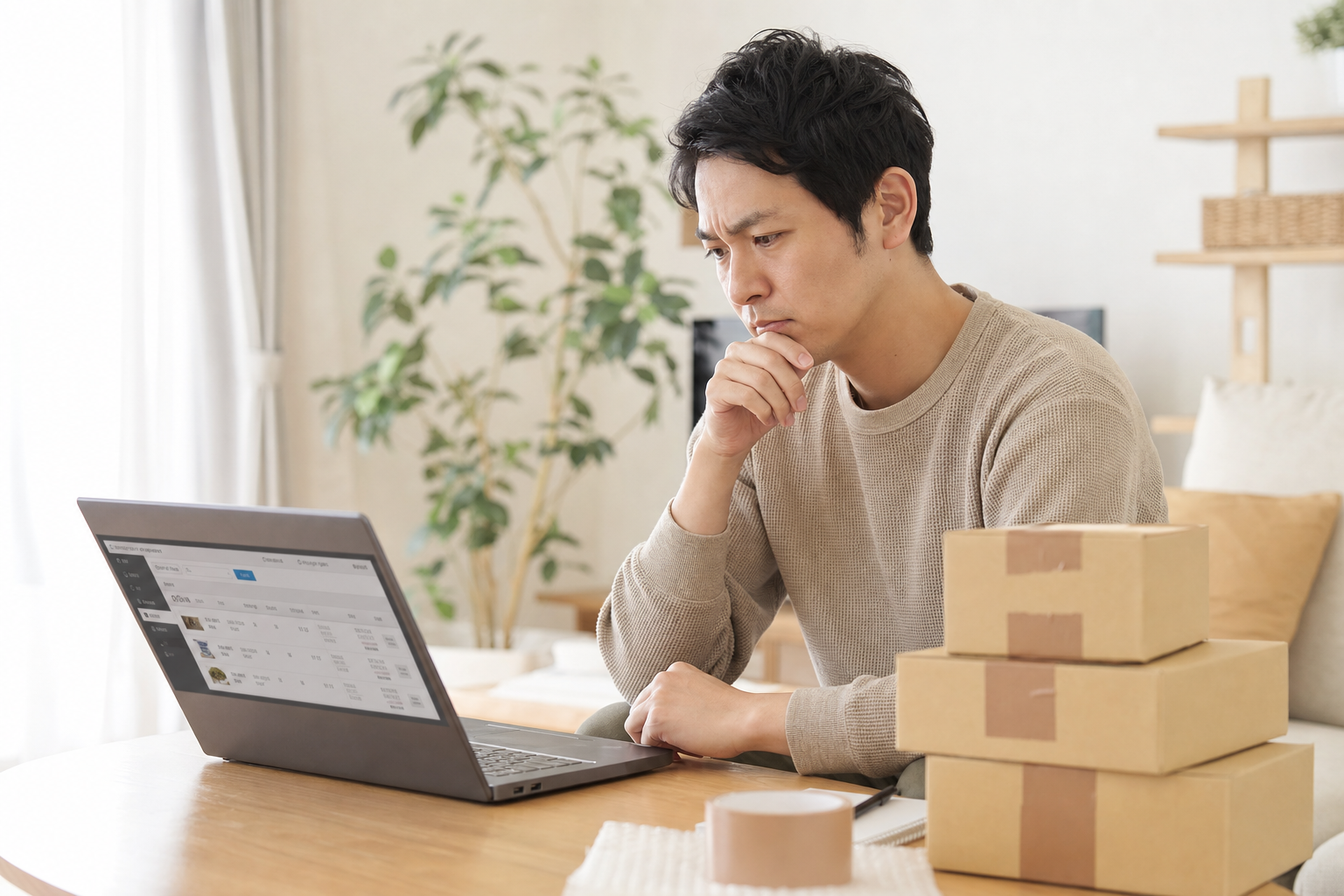 自宅でAmazonネットショップの開業準備をするせどり販売者