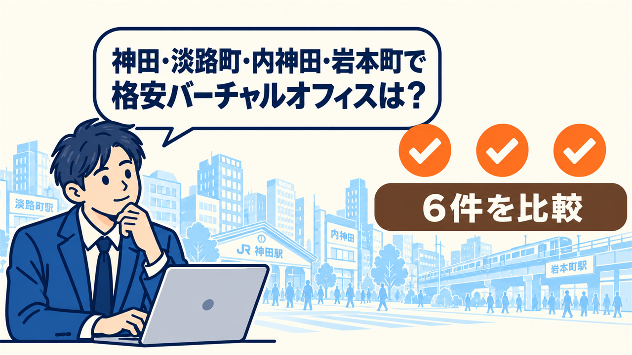 神田・淡路町・内神田・岩本町で格安バーチャルオフィスは？と考える起業家。6件を比較