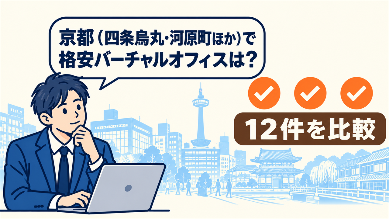 京都(四条烏丸・河原町ほか)で格安バーチャルオフィスは?と考える起業家。12件を比較